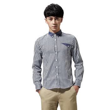 唐狮格子长袖衬衫612311015401 藏青 XL