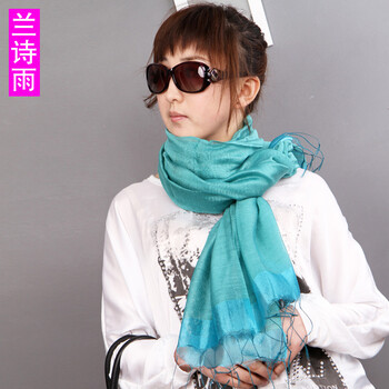 兰诗雨 纯色流苏女士围巾SBKD220065 绿色 均码