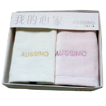 AUSSINO澳西奴 时尚家纺全棉新毛巾方巾礼盒米色加粉色