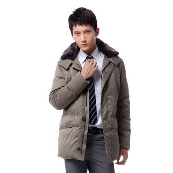雅鹿 男士毛领中长款羽绒服YBC1710 米驼色 190/4L