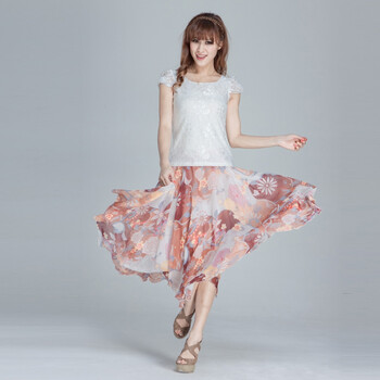 百依秀子 2012夏季新款 女装 靓丽 时尚雪纺两穿半身裙2012-B290 咖啡色 均码