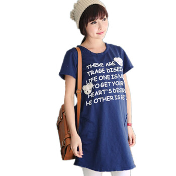 蕾曦 2012 夏季新品 韩版孕妇长款T桖 可爱字母小熊款 长款T桖裙 ZI.64 蓝色 均码