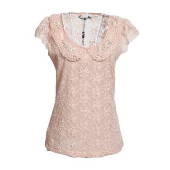 蔓可翡2012夏季新品镶钻娃娃领甜美蕾丝钩花衬衫 MD2S14 粉色 M