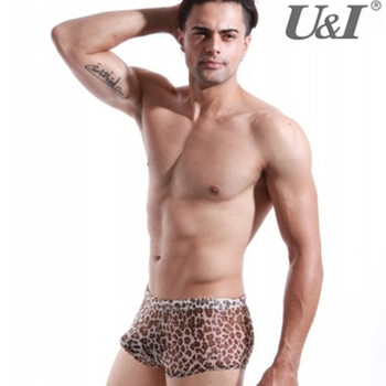 U&I 男士内裤冰丝 豹纹网纱 性感透视 U凸襄袋平角 211 豹纹 L