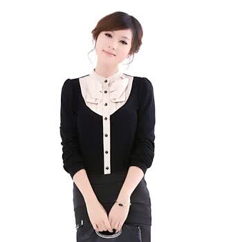 伊薇瑞 EVRAY 蝴蝶结衬衫女长袖韩版职业装女时尚OL气质衬衣E810121 黑色 XL