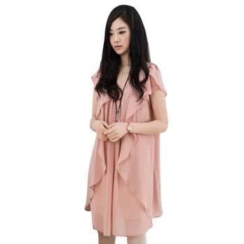 维妮 VINEY 2012夏季新款女装升级版裙子时尚修身显瘦气质淑女雪纺短袖连衣裙71002 035粉色 均码