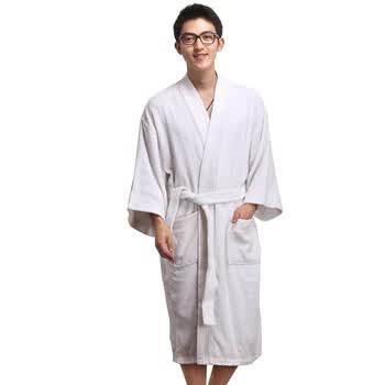 荻嘉茂 时尚舒适纯棉毛巾料浴袍/睡衣 djm100 V领毛圈1209 白色 均码