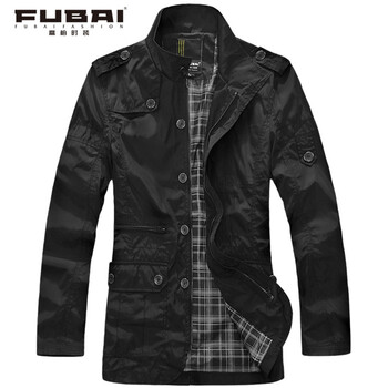 富柏fubai 春装新品 正品男士商务休闲薄款中长立领夹克外套F009 黑色 XXL-185