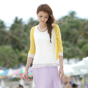 菲桐梵裳 2012新款钻石晶棉披肩夏女薄长袖防晒衣防晒衫FS12081 黄色 L