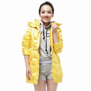 雅鹿 女士 罗纹帽 中长款 羽绒服 ^@^YL90510 黄色 175/XXL