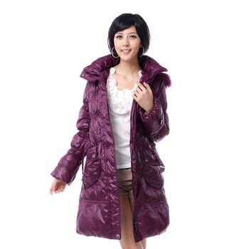 雅鹿 女士貉子毛条细格羽绒服^@^LD25080 紫色 175/XXL