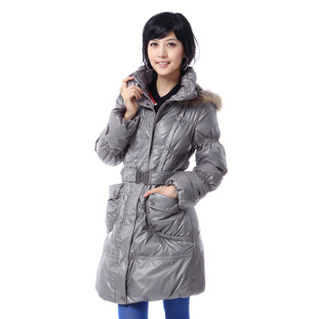 雅鹿 女士貉子毛条细格羽绒服^@^LD25080 米褐色 175/XXL