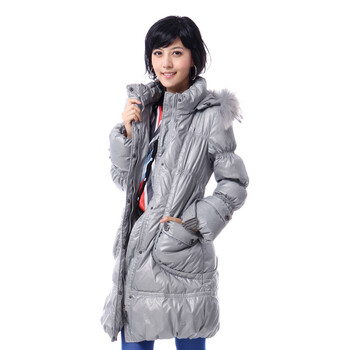 雅鹿 女士貉子毛条细格羽绒服^@^LD25080 点白 175/XXL