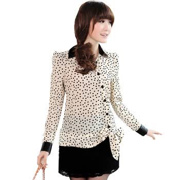 丝柏舍2012热卖爆款波点时尚衬衣095 米白色 L