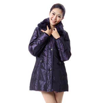 蓝冰 女 染色獭兔皮草毛领中长款羽绒服 ^@^BA62080 淡茄花 175/XXL