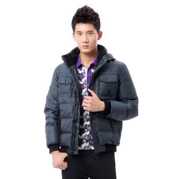雅鹿 男 罗纹直摆休闲 短款 羽绒服 ^@^YM19070 伦敦蓝 185/XXXL