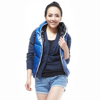 雅鹿 女 亮面双面穿羽绒服背心马甲马夹 ^@^YBC9230 青宝蓝 165/L