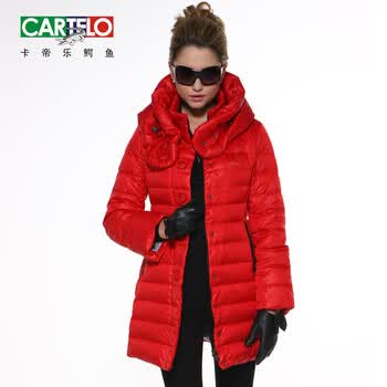 卡帝乐鳄鱼女装羽绒服长款加厚1826 大红色 XXL