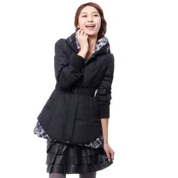 雅鹿.自由自在 女 相拼格子中长款羽绒服 ^@^F119220 黑色 175/XXL