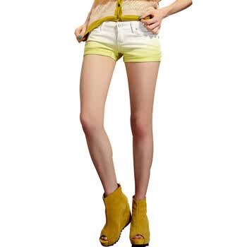妖精的口袋 ELFSACK 八月哥本哈根 2012夏装女装新款 渐变色复古牛仔短裤 1228003 绿色 L