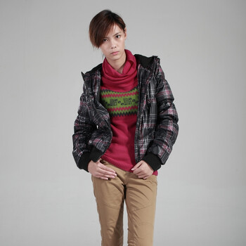 播 紫丁香的香格子修身羽绒服偏小BDD4R1427 R31/红格 XL