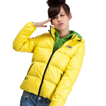 英可可 女式连帽短款羽绒服 专柜价699元 黄色 L