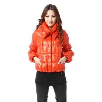 雅鹿 女 休闲泡泡领轻薄短款90绒羽绒服 ^@^YM10050 桔红色 175/XXL