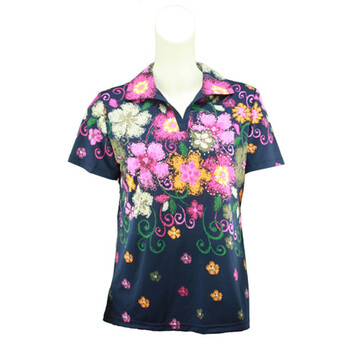 莎瑞 中老年女装 妈妈装 贴钻定位花短袖T恤 藏青花 XXXL