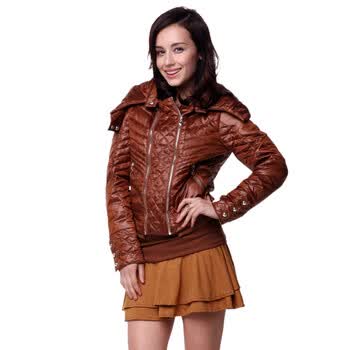 年中大促 爱美斯特价立领新短款羽绒服时尚休闲女款A115010 褐色 (XL)170/92A