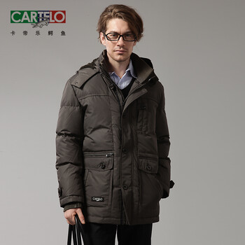 卡帝乐鳄鱼cartelo男装冲锋衣中长款羽绒服1612 宝蓝色 XXXL