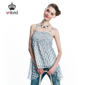 【veilond】伟伦时尚 2012夏装波西米亚碎花小吊带女式新1B06976 灰色 L