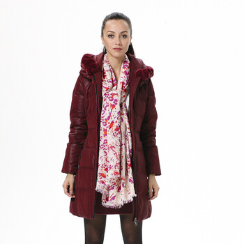 波司登羽绒服 女修身兔毛领时尚款 BR2326 812(夕暗红) 190/108A(XXXXL)