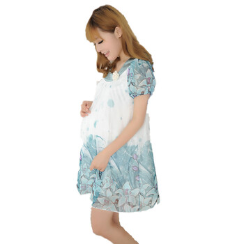 蕾曦 孕妇装 夏装 新款 孕妇裙 雪纺连衣裙 时尚 韩版 孕妇雪纺裙 ZI409 绿色 M