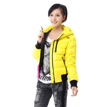 雅鹿女 三色相拼情侣款/亲子装 羽绒服 ^@^YM19230 黄色 175/XXL