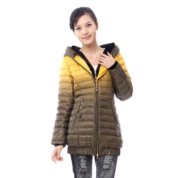 雅鹿 女 渐变仿牛仔印花修身中长款羽绒服 ^@^YM10250 黄色 175/XXL