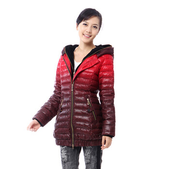 雅鹿 女 渐变仿牛仔印花修身中长款羽绒服 ^@^YM10250 红色 175/XXL