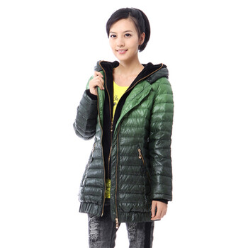 雅鹿 女 渐变仿牛仔印花修身中长款羽绒服 ^@^YM10250 绿色 175/XXL