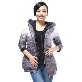 雅鹿 女 渐变仿牛仔印花修身中长款羽绒服 ^@^YM10250 白色 175/XXL