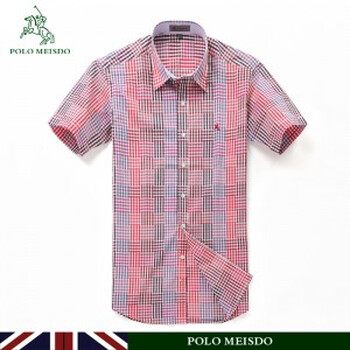 polo保罗 全棉色织阳光色彩系列短袖衬衫桃红小格纹XX127000 44/XXXXL