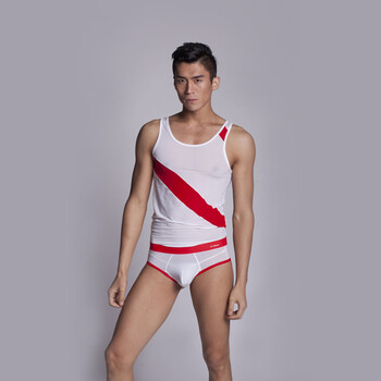 2012香港Hb热销新品 型男白色条纹百搭圆领背心 3色可选 红色 XL