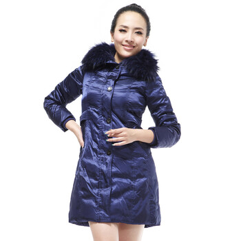 雅鹿 女 貉子毛皮草毛领中长款 羽绒服 ^@^YL90770 宝蓝色 175/XXL