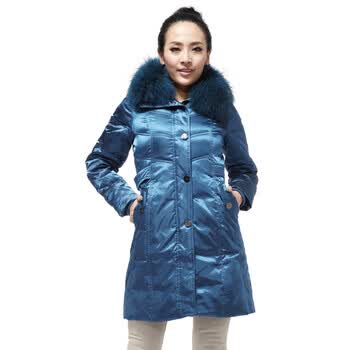雅鹿 女 貉子毛皮草毛领中长款 羽绒服 ^@^YL90770 蓝色 175/XXL