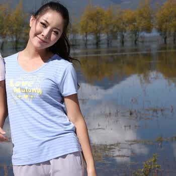 庆同夏季女式针织棉睡衣休闲家居服短袖套装82334 肉粉色 XXL