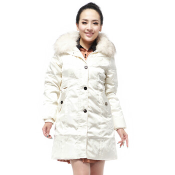 雅鹿 女 貉子毛皮草毛领中长款 羽绒服 ^@^YL90770 白色 175/XXL