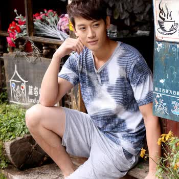 庆同2012新款运动休闲两件套装男式夏季短袖家居服睡衣95503 蓝色 XXL