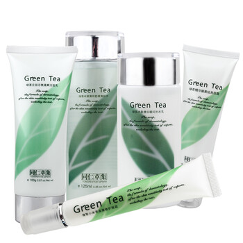 同仁草集 绿茶美肤无暇五件套 洗100g+水125ml+乳95ml+眼霜20g+去角质霜100g