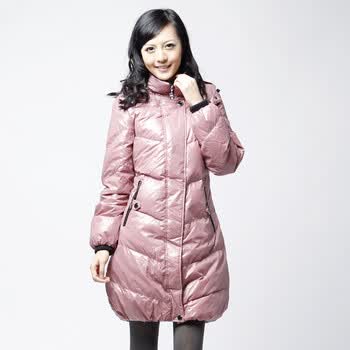 雅鹿·自由自在 女千鸟格时尚中长羽绒服^@^ F108850 浅粉红 175/XXL