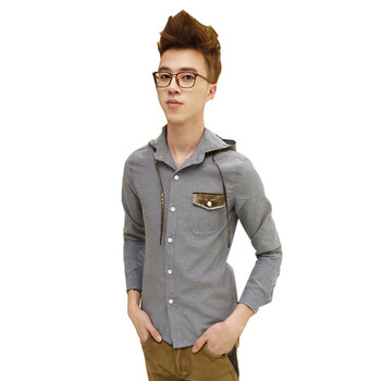 幸福时光 潮流精品服饰全面水洗布男士长袖衬衫 JABH-GAG 蓝灰色 XL