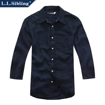 LLSibling 新款男短袖衬衫纯棉 七分袖休闲衫衬衫男 衬衣/126016 藏青 L