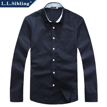LLSibling 商务休闲 男衬衫 日韩个性 纯色男士长袖衬衣/137716 藏青 180/96